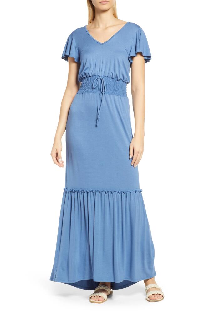 Loveappella Smock Waist Knit Maxi Dress in Denim Cover