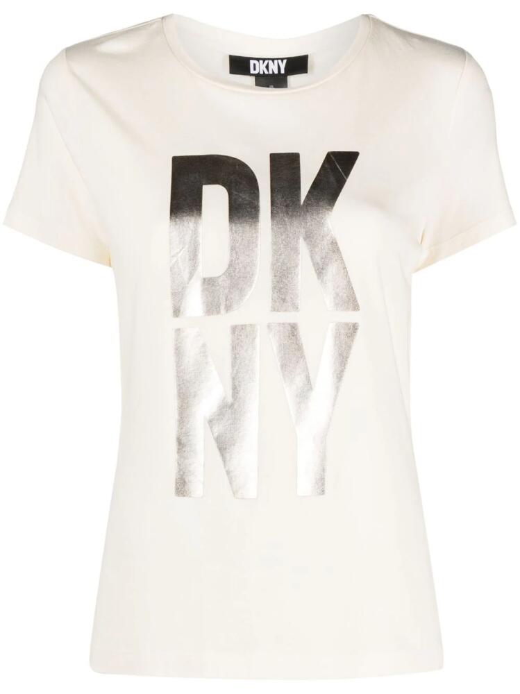 DKNY metallic-finish logo-print jersey T-shirt - Neutrals Cover