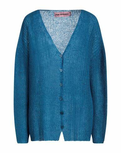 Pink Memories Woman Cardigan Blue Acrylic, Mohair wool, Polyamide, Wool Cover