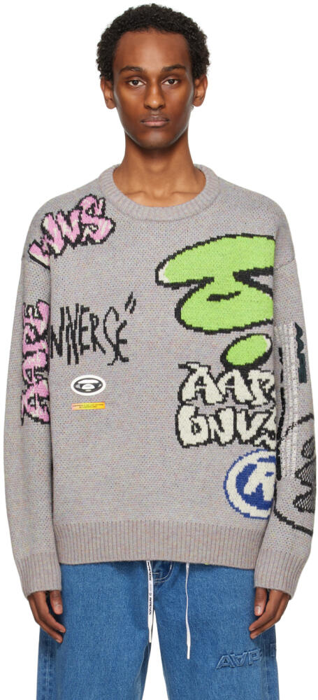 AAPE by A Bathing Ape Gray Jacquard Sweater Cover