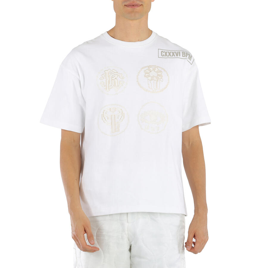 Roberto Cavalli Mens Optical White Embroidered Lucky Symbols T-shirt Cover