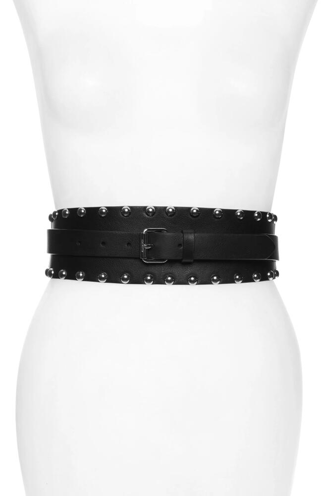 AllSaints Double Wrap Studded Edge Leather Belt in Black/Shiny Nickel Cover