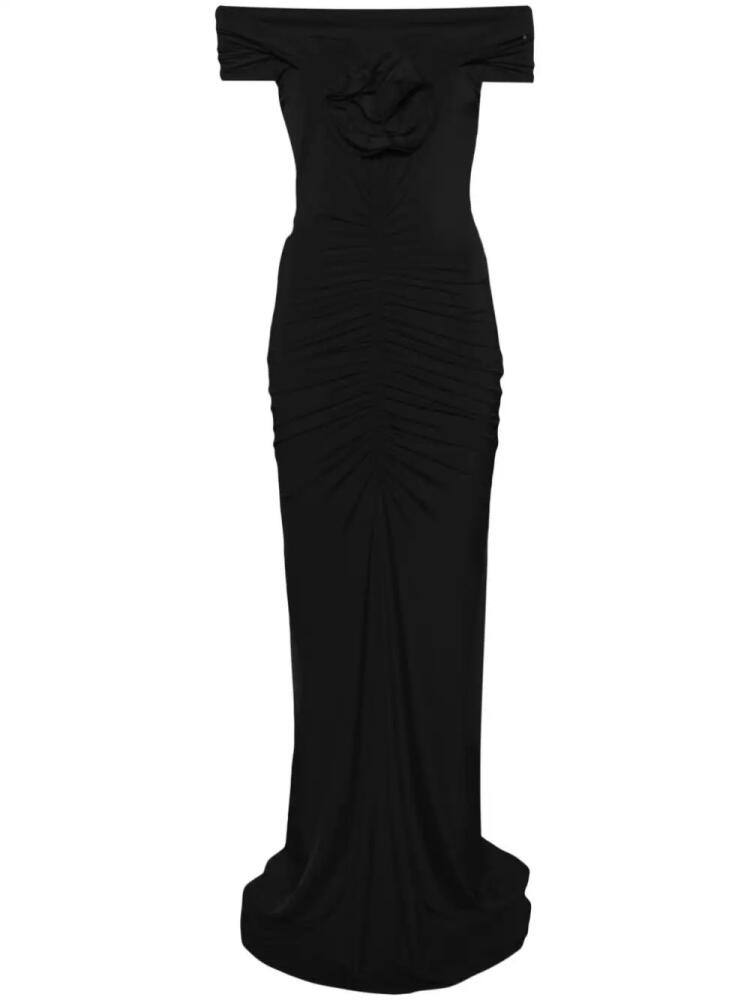 NISSA floral-appliqué off-shoulder maxi dress - Black Cover