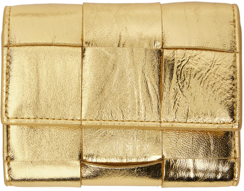 Bottega Veneta Gold Cassette Tri-Fold Zip Wallet Cover