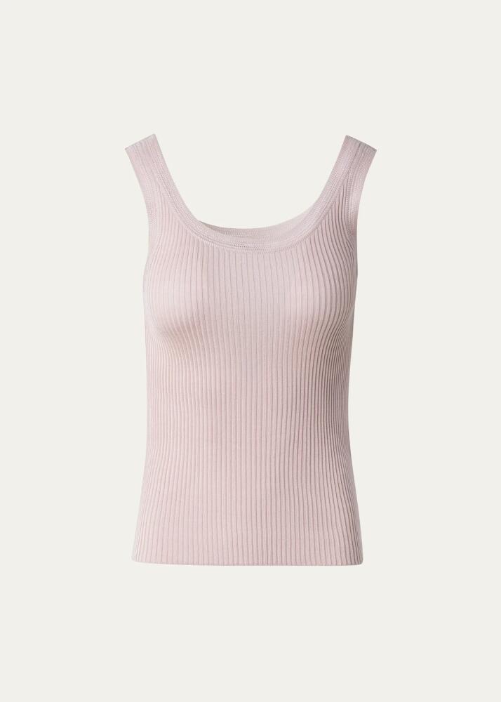 Akris Ribbed Knit Silk Tank Top with Knitted Lace Trim Cover