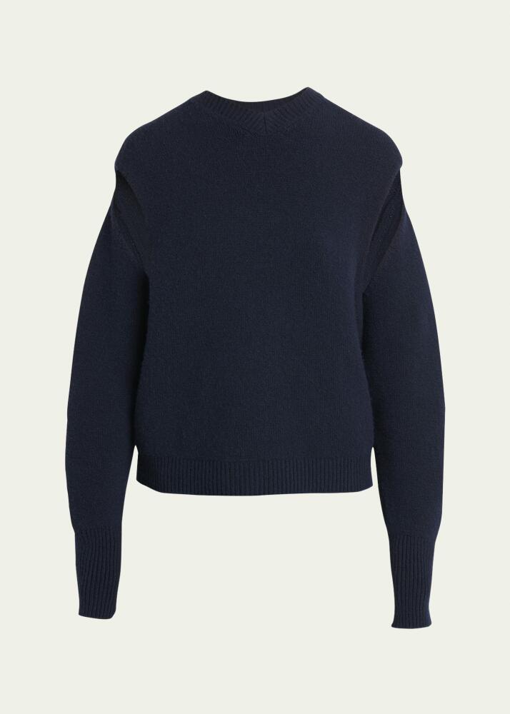 Ferragamo Cutout Sleeve Brushed Cashmere Sweater, Navy Cover