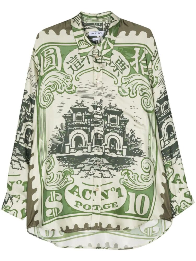 ACT Nº1 illustration-print silk shirt - Green Cover