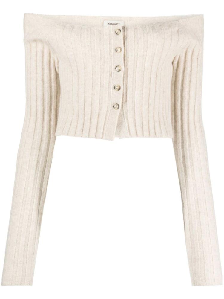 Nanushka ribbed-knit cropped cardigan - Neutrals Cover