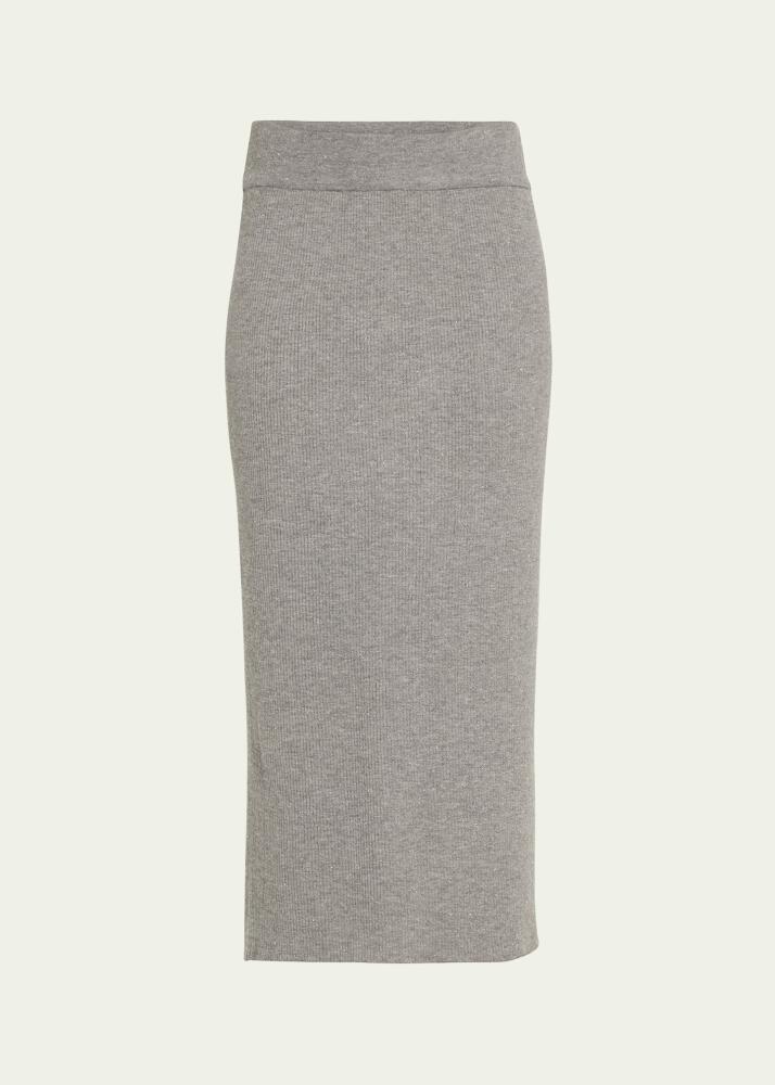 Brunello Cucinelli Metallic Body-Con Cashmere Midi Skirt Cover