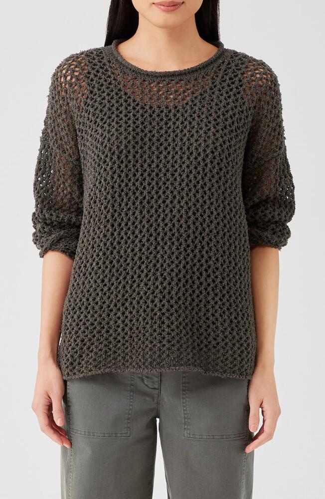 Eileen Fisher Open Stitch Crewneck Organic Cotton Sweater in Grove Cover