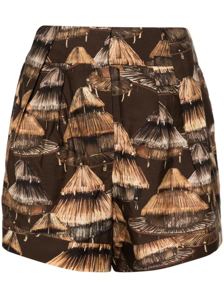 FARM Rio Shuhu-print pleated shorts - Brown Cover