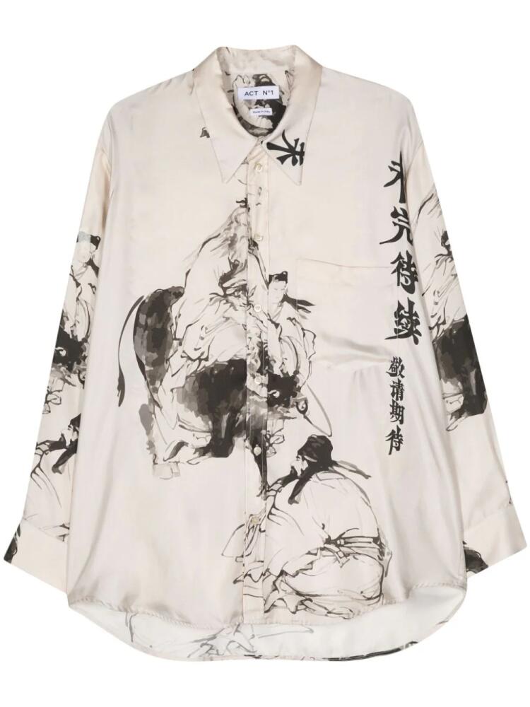 ACT Nº1 illustration-print silk shirt - Neutrals Cover