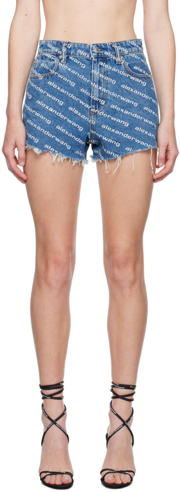 Alexander Wang Blue Printed Bite Logo Denim Shorts Cover