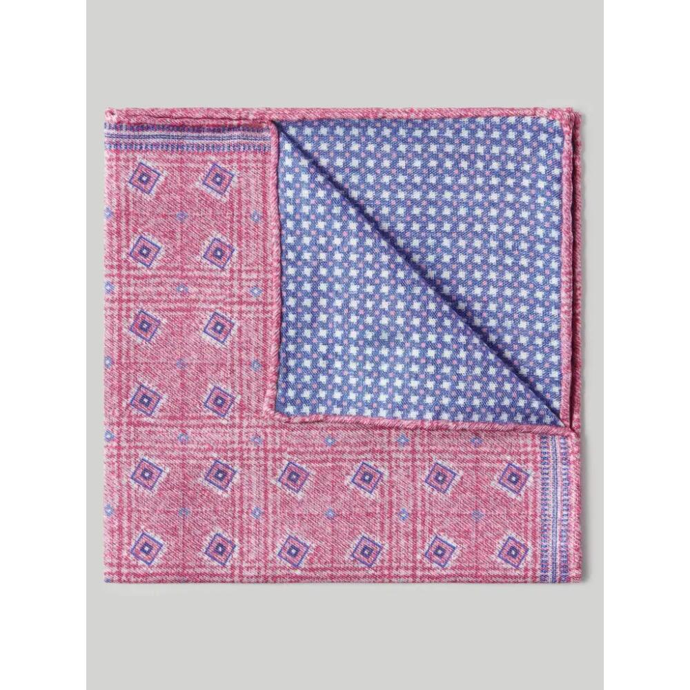 Robert Talbott Collins Reversible Silk/Cotton Pocket Square in Pink/blue Neat Cover