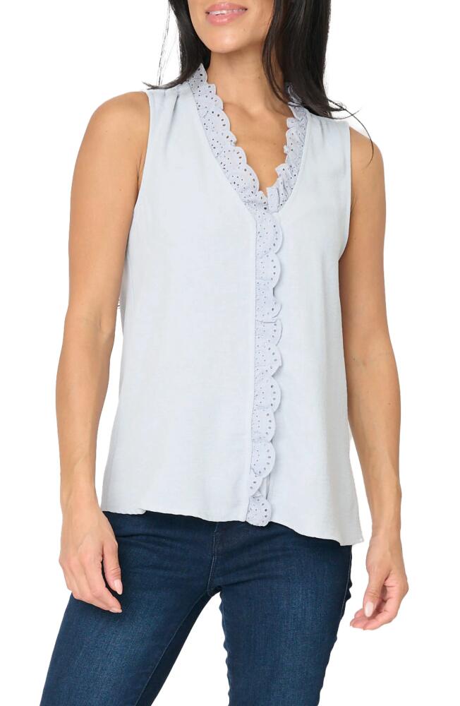 GIBSONLOOK Embroidered Eyelet Trim Button-Up Top in Sky Blue Cover