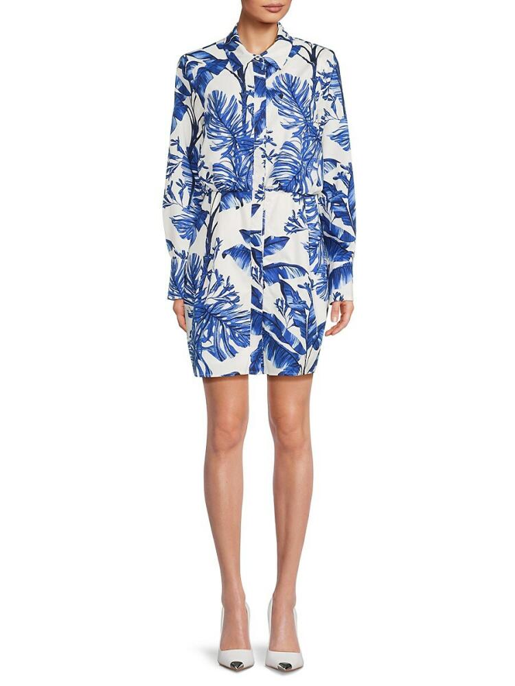 BCBGeneration Women's Floral Mini Shirtdress - White Blue Cover