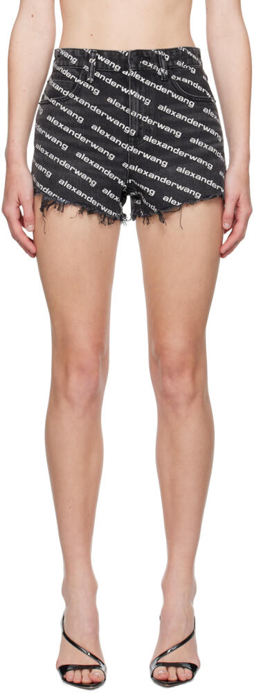 Alexander Wang Black Printed Bite Logo Denim Shorts Cover