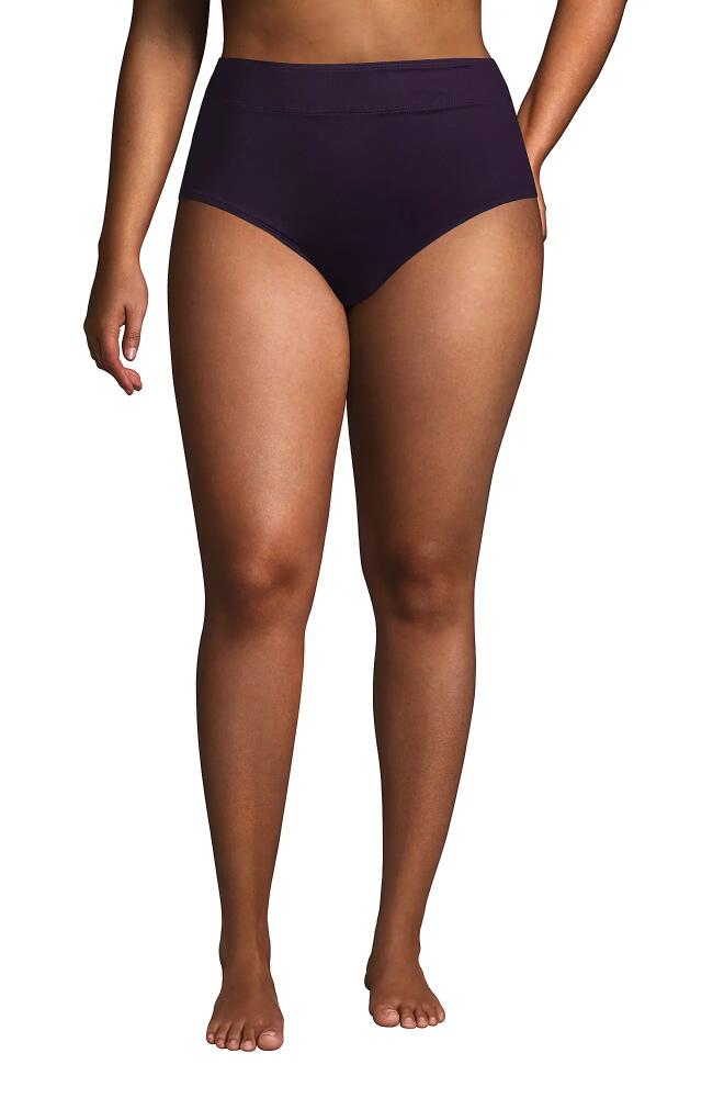 Lands' End Plus Size Tummy Control High Waisted Bikini Swim Bottoms in Blackberry Cover