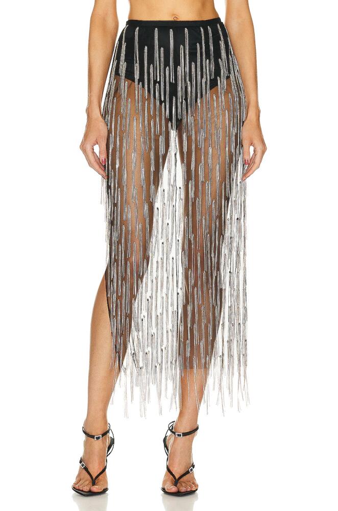 Lapointe Mesh Diamond Fringe High Waist Skirt in Black Cover