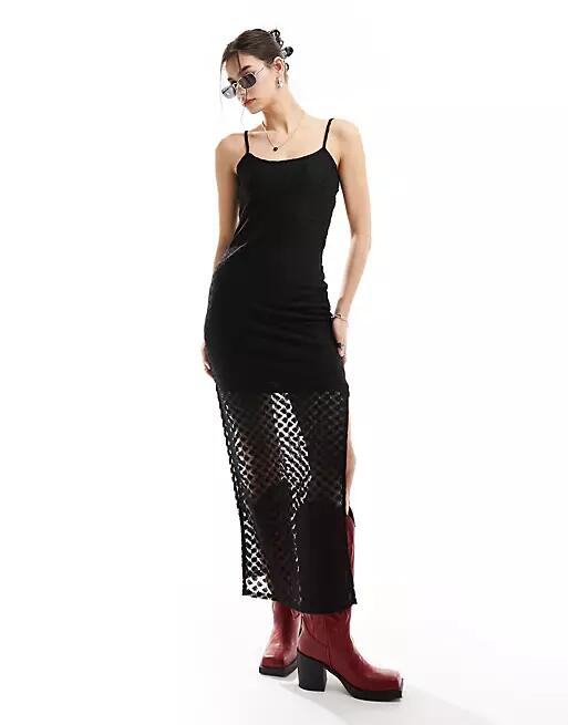 Glamorous maxi cami dress in black crochet knit Cover