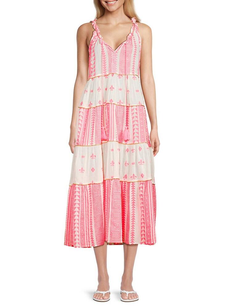 Ranee's Women's Print Tiered Midi A-Line Dress - Pink Cover