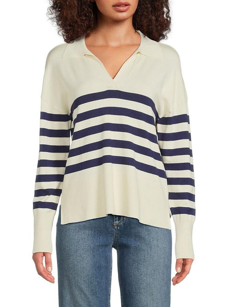 Saks Fifth Avenue Women's Striped Sweater - Ecru Navy Cover