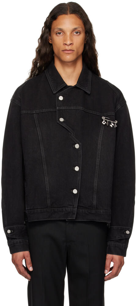 C2H4 Black Stagger Placket Arc Denim Jacket Cover