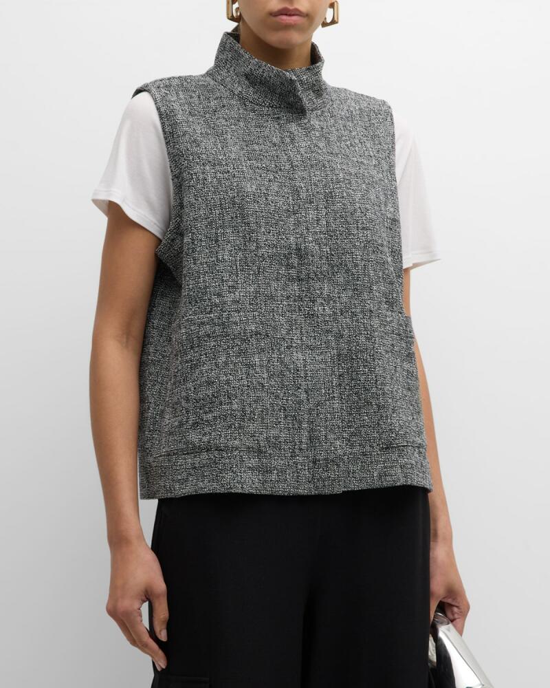 Eileen Fisher Stand-Collar Organic Cotton Tweed Vest Cover