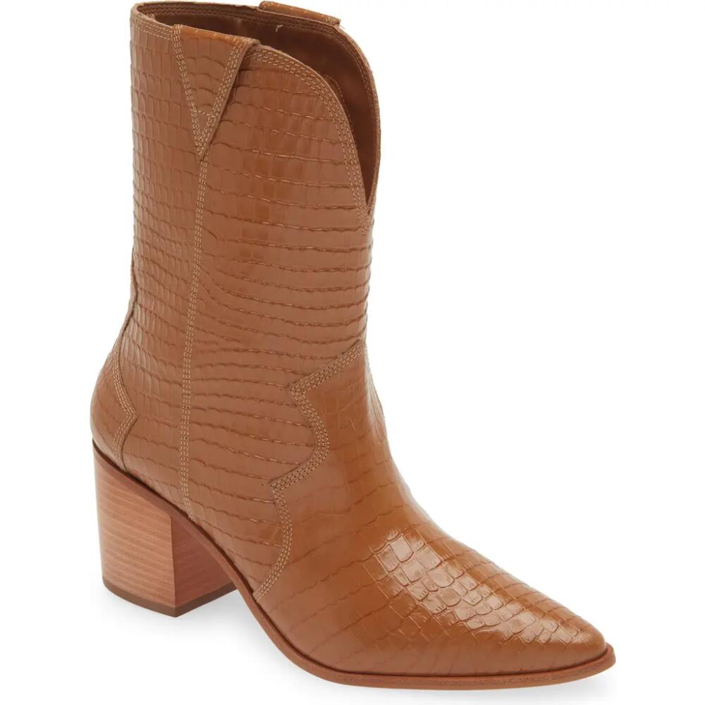 Kaanas Ver Croc Embossed Pointed Toe Western Boot in Tan Cover