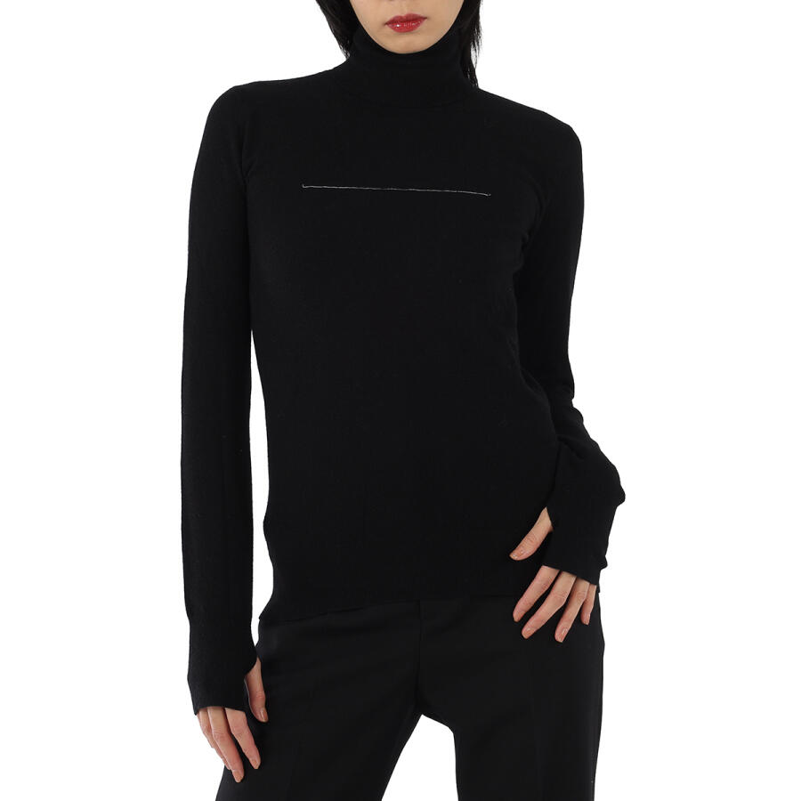 MM6 Maison Margiela Ladies Black Rip Detail Turtleneck Sweater Cover