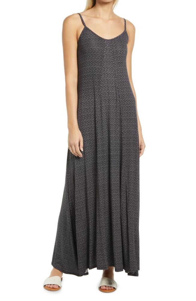 Loveappella Print Godet Maxi Dress in Black/Ivory Cover