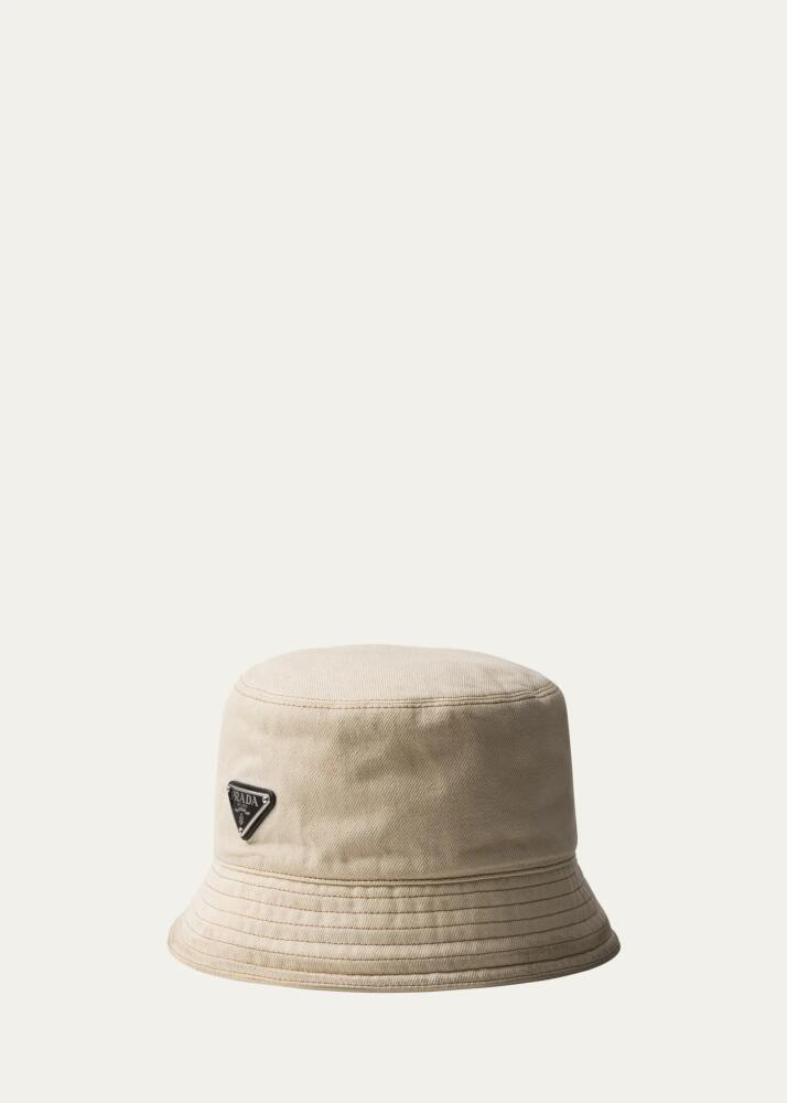 Prada Men's Enameled Logo Denim Bucket Hat Cover