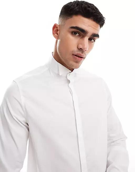 ASOS DESIGN Wedding regular smart textured dress shirt in white Cover