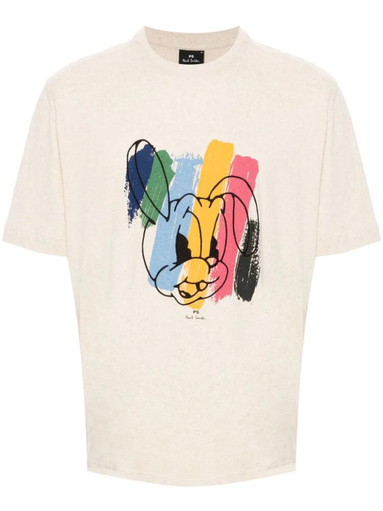 PS Paul Smith rabbit-embroidered cotton-blend T-shirt - Neutrals Cover