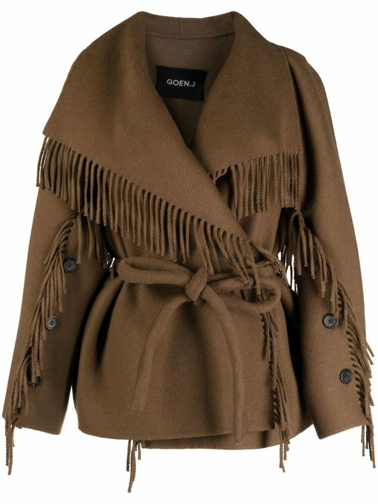 Goen.J fringed belted jacket - Brown Cover