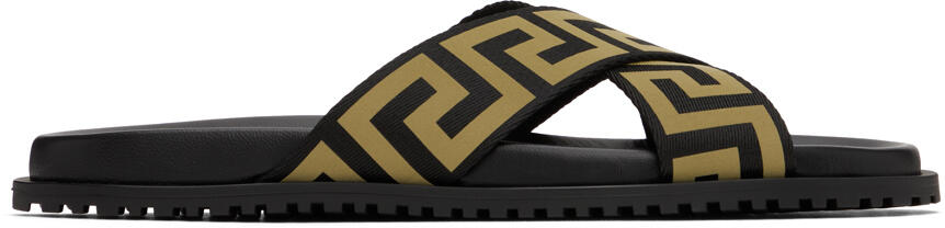 Versace Black & Gold Greca Sandals Cover