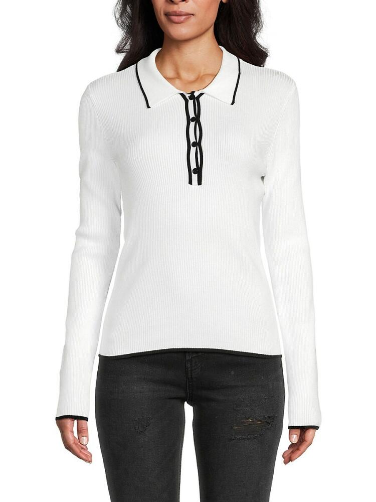 Saks Fifth Avenue Women's Ribbed Sweater Polo - White Black Cover