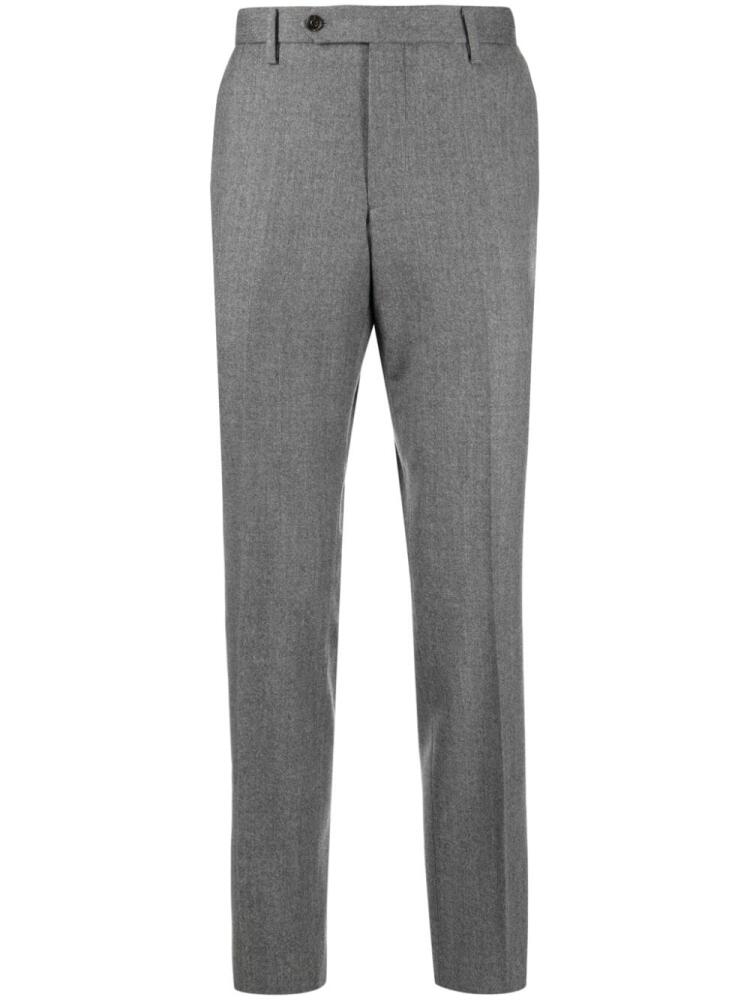 Man On The Boon. pressed-crease flannel tapered trousers - Grey Cover