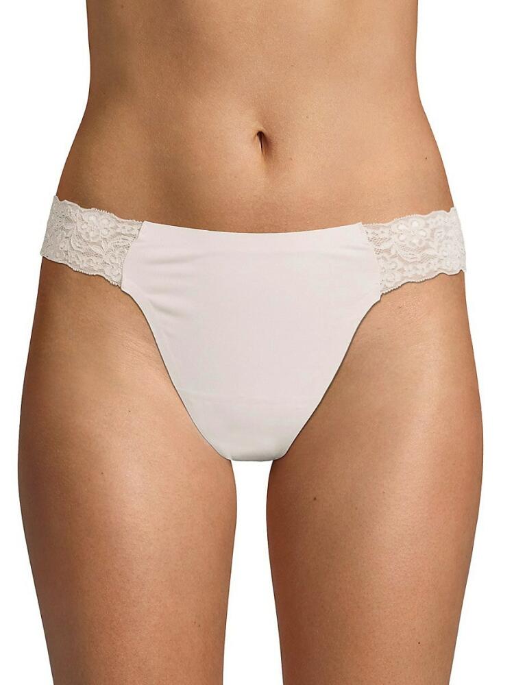 AVA & AIDEN Women's Stretch Lace Trimmed Thongs - Pale Blush Cover