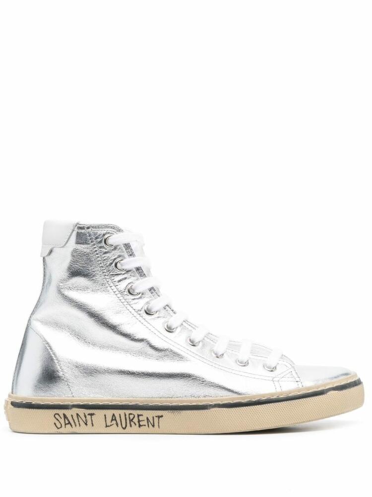 Saint Laurent Malibu metallic high-top sneakers - Silver Cover