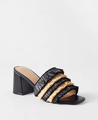 Ann Taylor Fringe Straw High Block Heel Sandals Cover