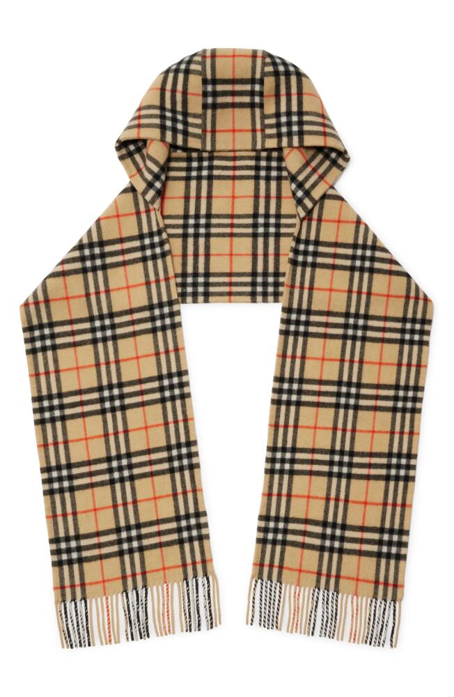 burberry Check Hooded Cashmere Fringe Scarf in Sand Cover