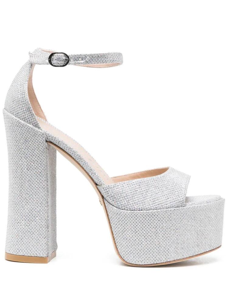 Stuart Weitzman 150mm glittered platform sandals - Silver Cover