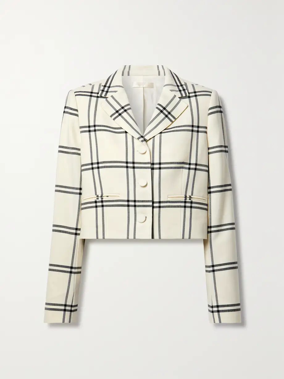 LoveShackFancy - Marlene Cropped Checked Twill Blazer - White Cover