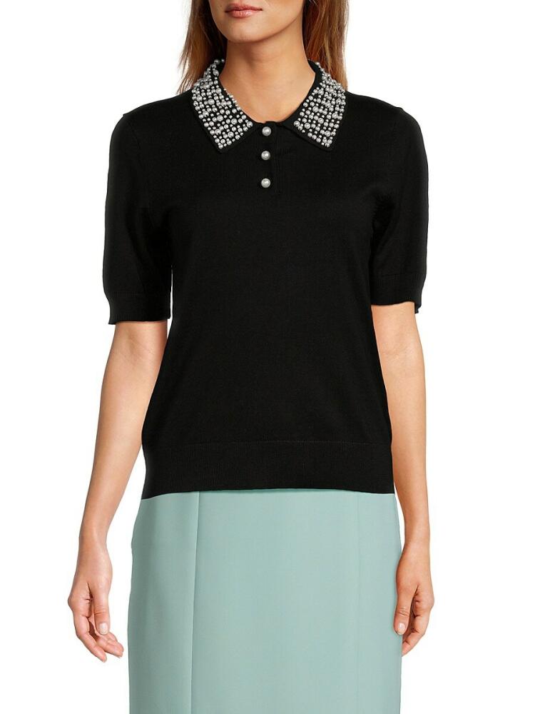 Karl Lagerfeld Women's Embellished Sweater Polo - Black Cover