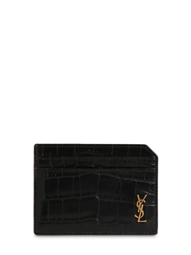 SAINT LAURENT Tiny Cassandre Croc Embossed Card Case Cover