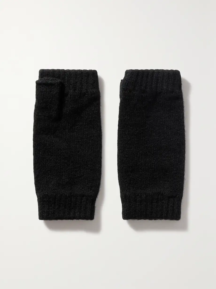 Johnstons of Elgin - Ribbed Cashmere Fingerless Gloves - Black Cover