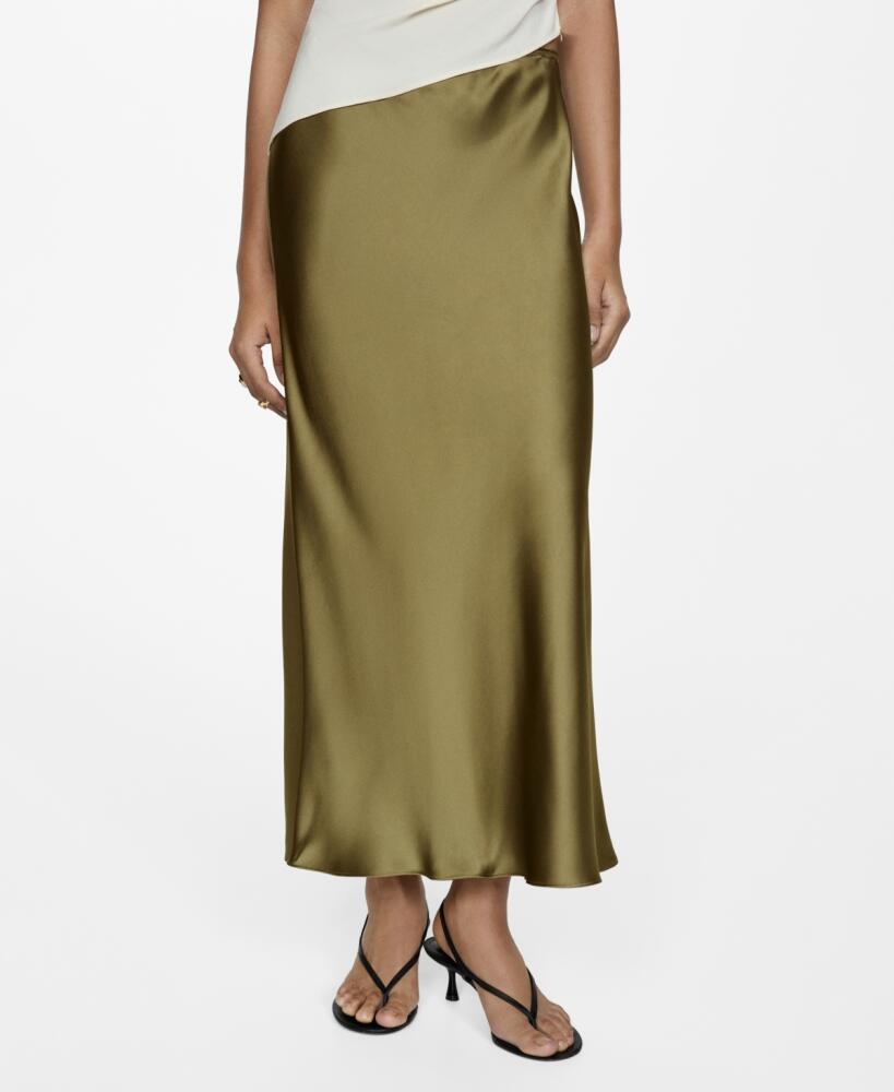 Mango Women's Midi Satin Skirt - Green Cover