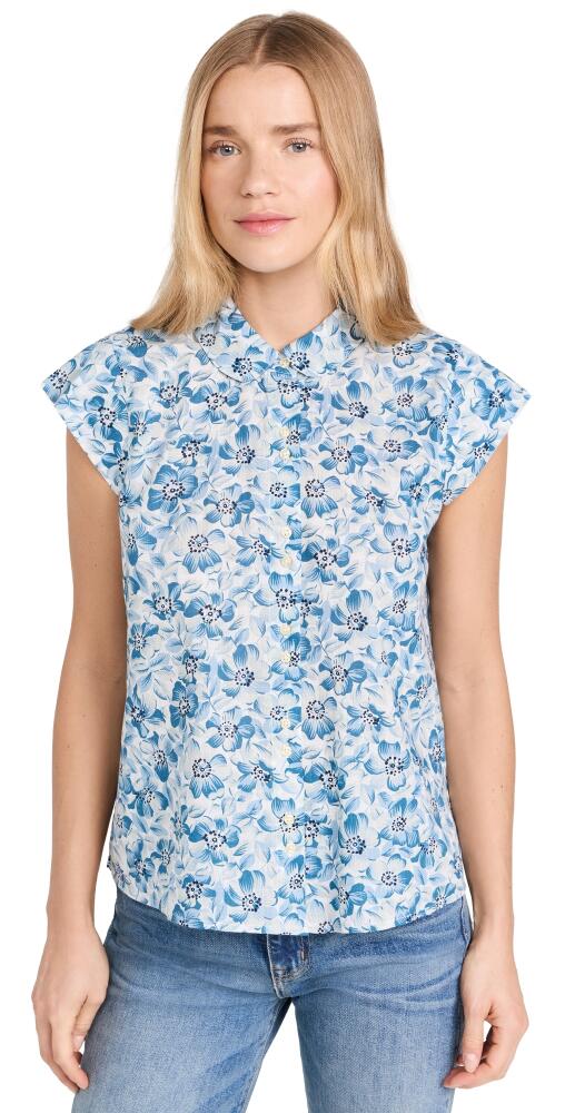 THE GREAT. The Wren Top Light Sky Pressed Floral Print Cover