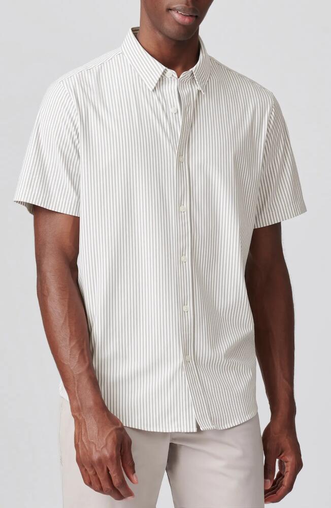 Rhone Commuter Short Sleeve Performance Button-Down Shirt in Khaki Stripe Cover